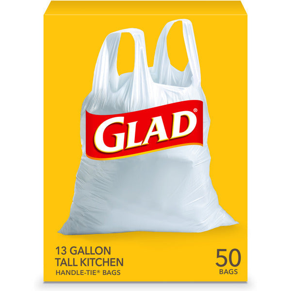 Glad Tall Kitchen Handle-Tie Trash Bags - 13 Gallon, White