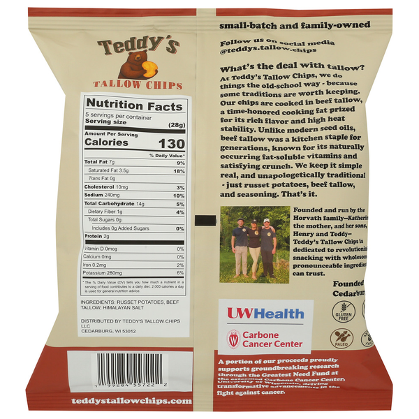 Teddy's Tallow Chips - Premium Potato Chips Cooked in Beef Tallow