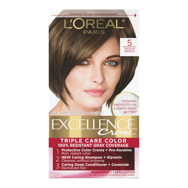L'Oreal Creme Permanent Triple Care Hair Color, 5 Medium Brown