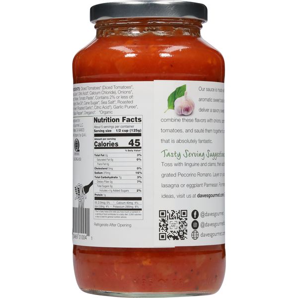 Sauce à Pâtes Bio de Dave - Ail Rôti & Basilic Doux