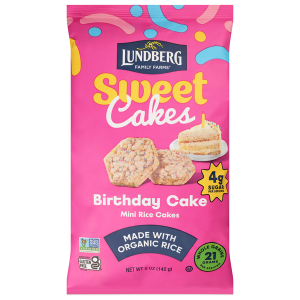 Mini pasteles de arroz sabor pastel de cumpleaños de Lundberg Family Farms