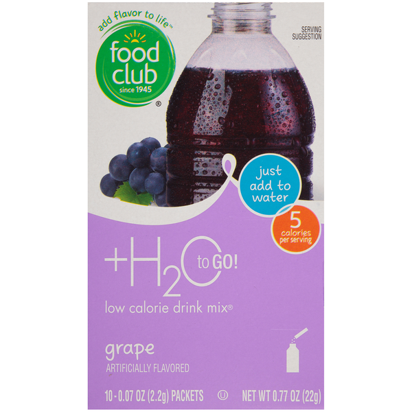 Food Club +H2O To Go! Grape Low Calorie Drink Mix