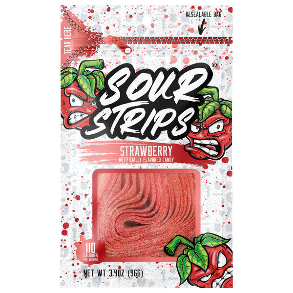 SOUR STRIPS Strawberry Flavored Chewy Candy - 3.4 oz