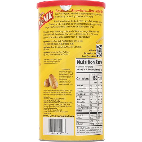 Pommes de terre en filaments Pik-Nik - Saveur originale