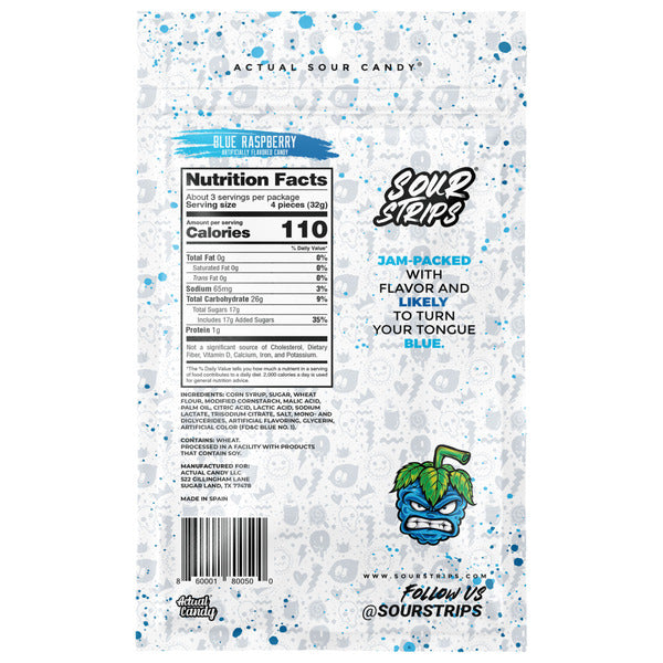 SOUR STRIPS Bonbons Chewy Framboise Bleue - 3,4 oz