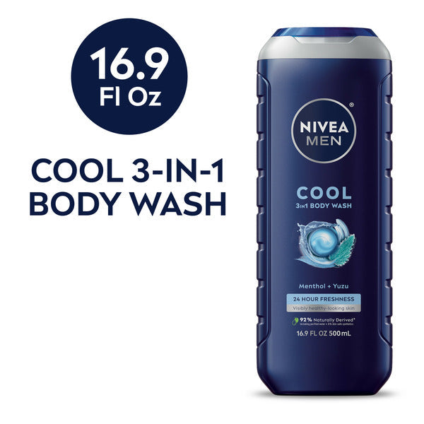 NIVEA Men Cool 3-in-1 Body Wash with Menthol & Yuzu