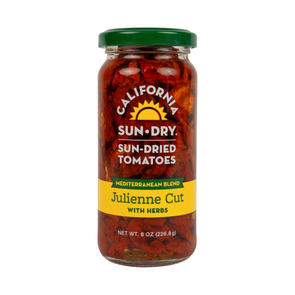 Tomates séchées au soleil de Californie dans l'huile, coupées en julienne