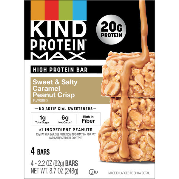 Barras de Caramelo y Cacahuete KIND Protein MAX Dulces y Salados - Paquete de 4