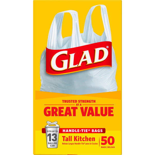 Glad Tall Kitchen Handle-Tie Trash Bags - 13 Gallon, White