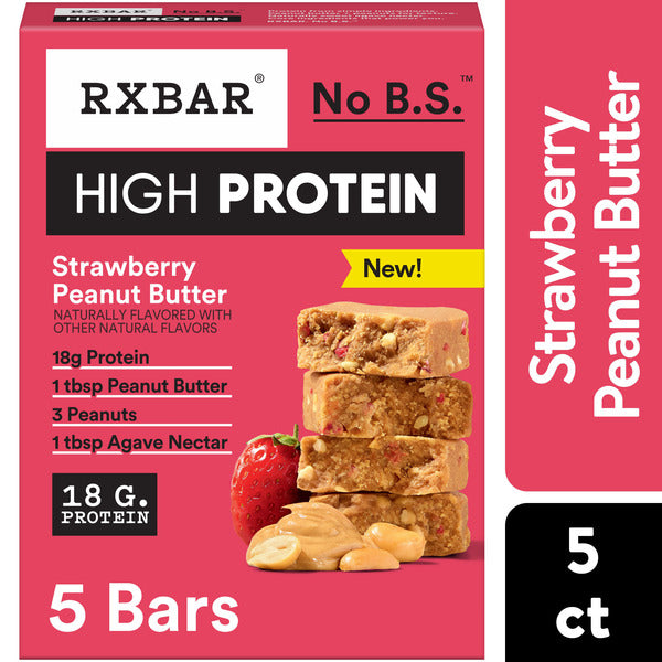 RXBAR High Protein Strawberry Peanut Butter Bars, Gluten Free - 5 Count