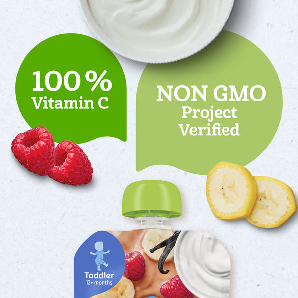 Puré de Yogur Orgánico de Plátano y Frambuesa Gerber en Bolsa