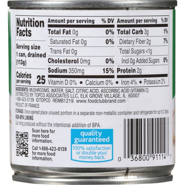 Food Club Sliced Mushrooms - Premium Quality