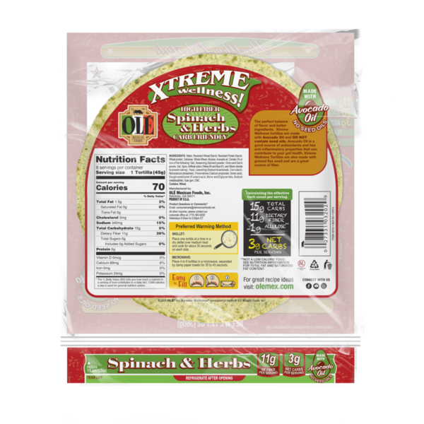 Ole Xtreme Wellness Spinach & Herbs Tortilla Wraps