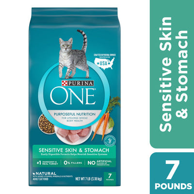 Purina ONE Comida Seca Natural para Gatos, Fórmula para Piel y Estómago Sensibles