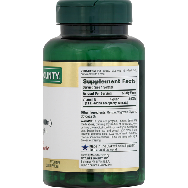 Nature's Bounty Vitamin E Softgels - Pure & Premium Quality