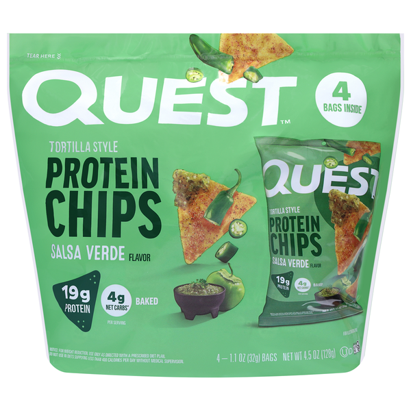 Chips protéinés au goût salsa verde de style tortilla cuites au four Quest