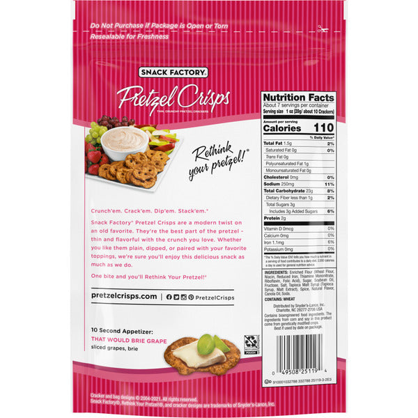 Snack Factory Pretzel Crisps de Canela y Azúcar