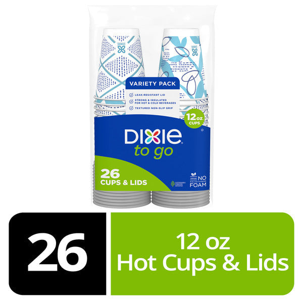 DIXIE 12oz Disposable Paper Coffee Cups & Lids - Variety Pack