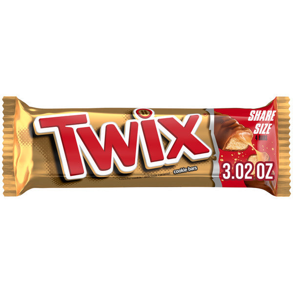 Barre de chocolat au lait TWIX avec caramel et biscuit - Taille à partager