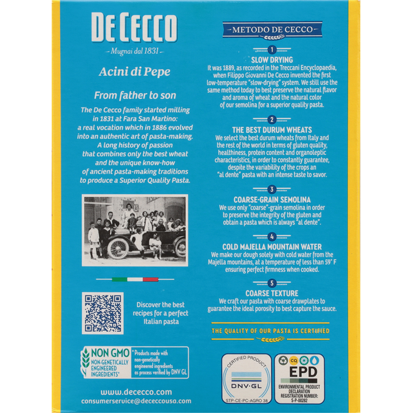 De Cecco Acini di Pepe, No. 78 - Pasta Premium Secada Lenta