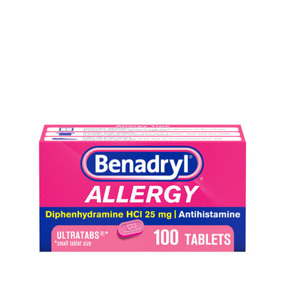 Comprimés de soulagement des allergies Benadryl Ultratabs, 100 ct