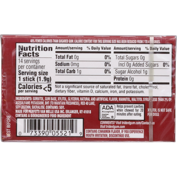 Gomme à mâcher Trident sans sucre à la cannelle