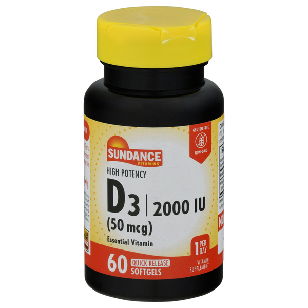 Sundance Vitamins Vitamin D3 Softgels, High Potency 2000 IU