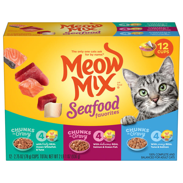 Meow Mix Variété de Paquet de Nourriture pour Chats aux Fruits de Mer en Morceaux dans une Sauce
