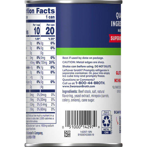 Bouillon de bœuf à 50 % de sodium en moins de Swanson