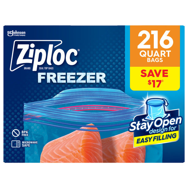 Ziploc Quart Freezer Storage Bags - Stay Open Design