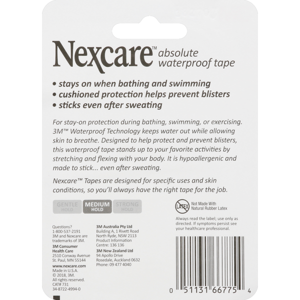 Ruban adhésif hospitalier Nexcare - Rembourré, étanche, 1 pouce