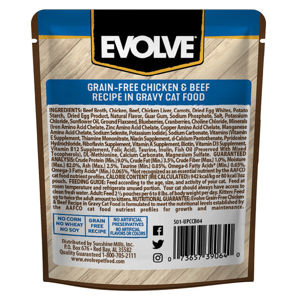 EVOLVE Grain Free Pollo y Res en Salsa Comida Húmeda para Gatos