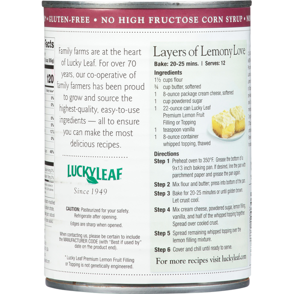 Relleno o cobertura de fruta de limón premium Lucky Leaf
