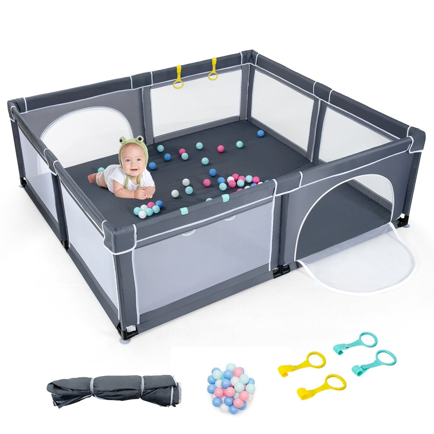 Large Infant Baby Playpen with 50 Ocean Balls - Dark Gray