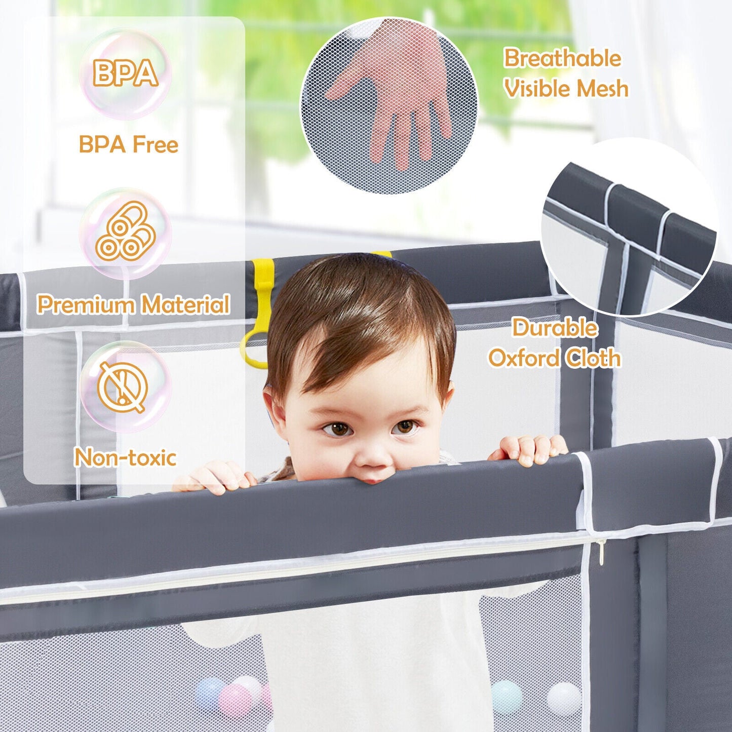 Large Infant Baby Playpen with 50 Ocean Balls - Dark Gray