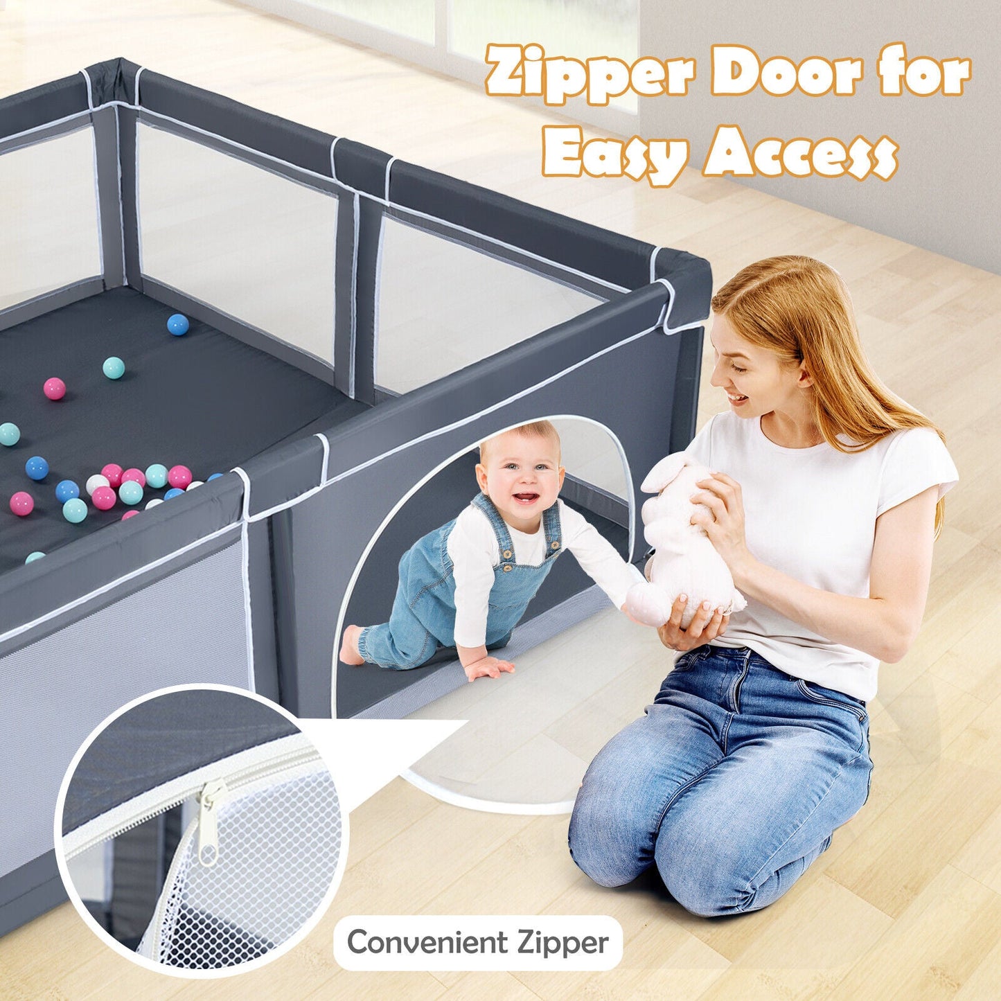 Large Infant Baby Playpen with 50 Ocean Balls - Dark Gray