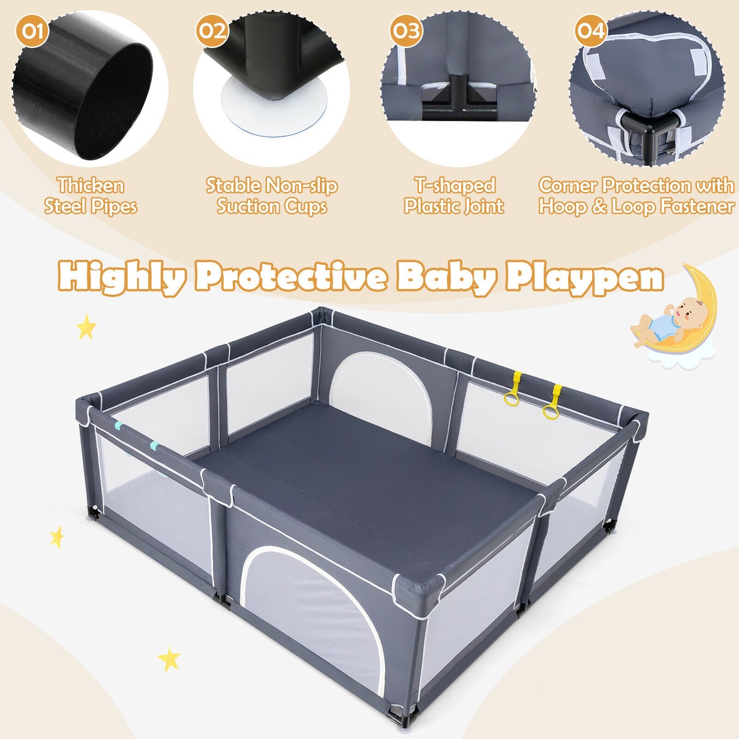 Large Infant Baby Playpen with 50 Ocean Balls - Dark Gray