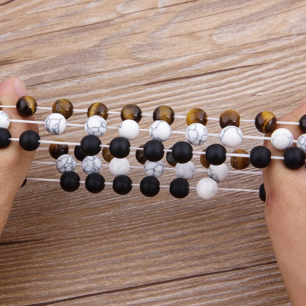 Ensemble de Bracelets en Pierre de Lave et Perles de Zircon Cubique pour Hommes et Femmes