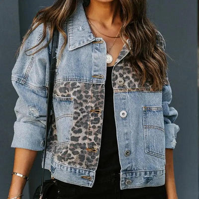Trendy Leopard Print Denim Jacket for Women