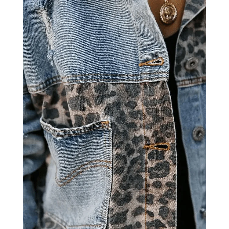 Chaqueta de mezclilla con estampado de leopardo a la moda para mujeres