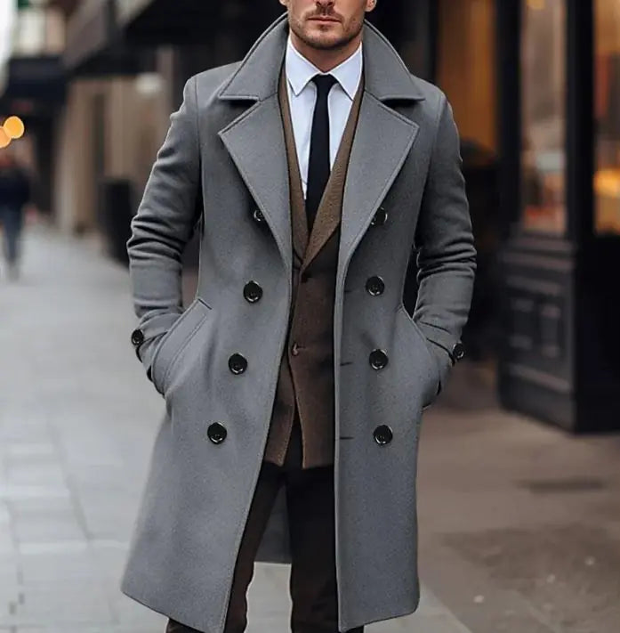 Men's Double Breasted Woolen Overcoat for Fall & Winter