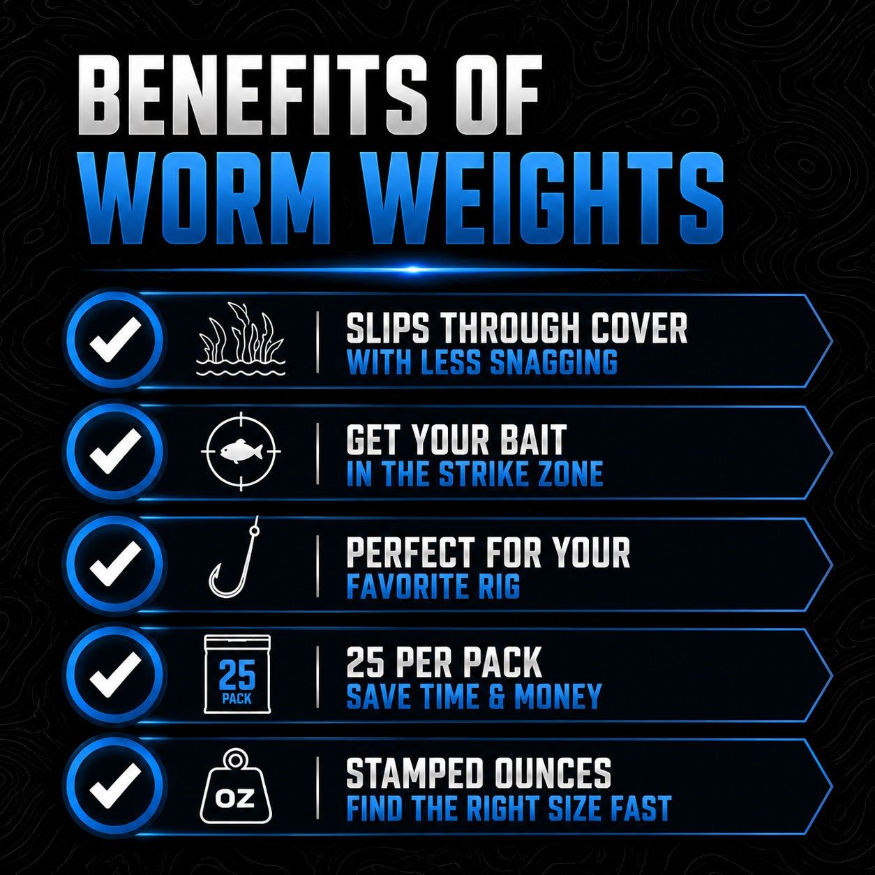 Premium Reaction Tackle Lead Worm Weights - 25 Pack