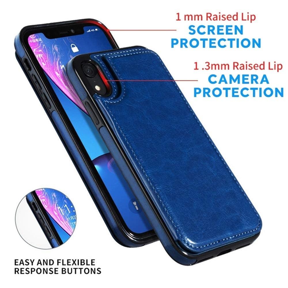 Premium Leather Retro Card Holder Flip Cover for iPhone