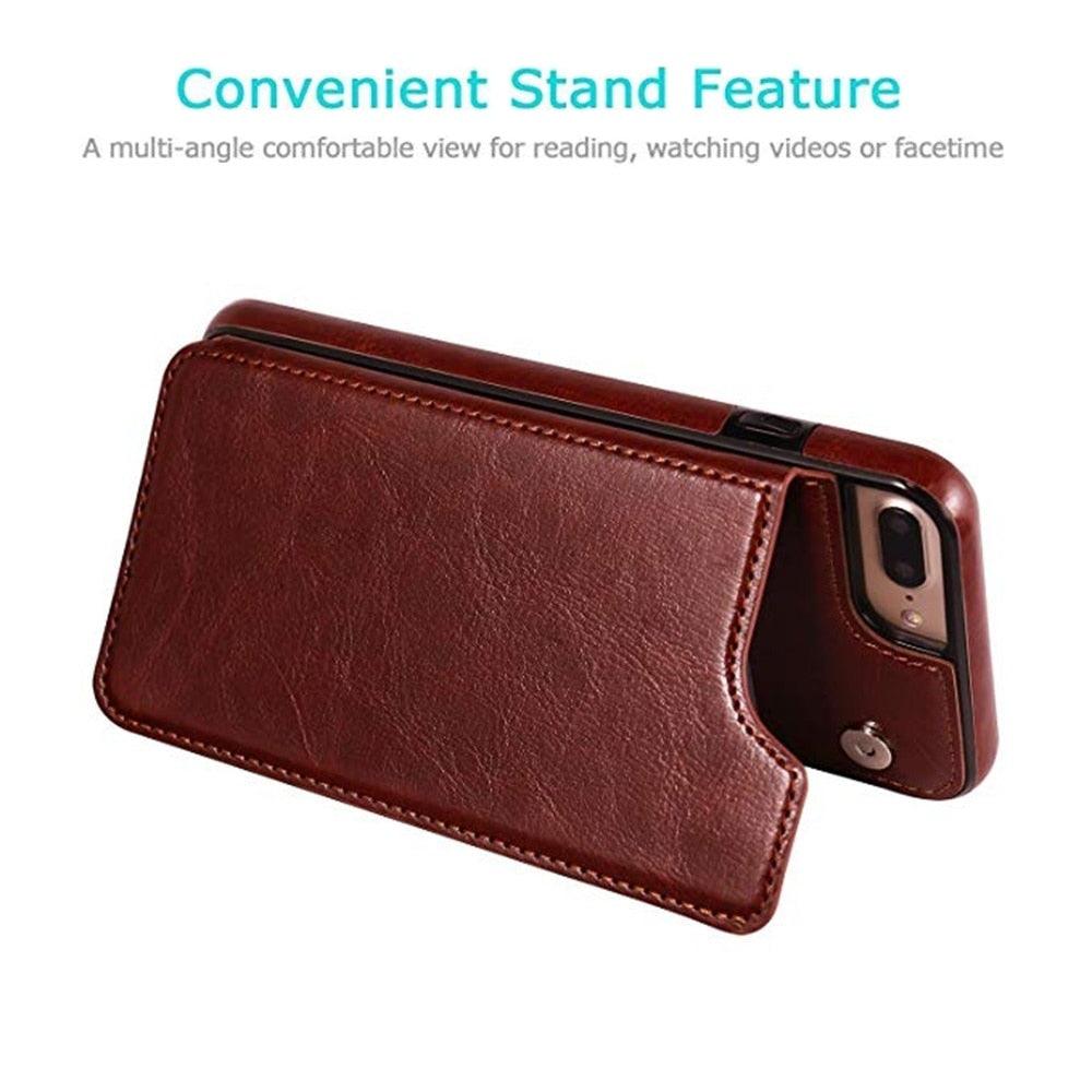 Premium Leather Retro Card Holder Flip Cover for iPhone