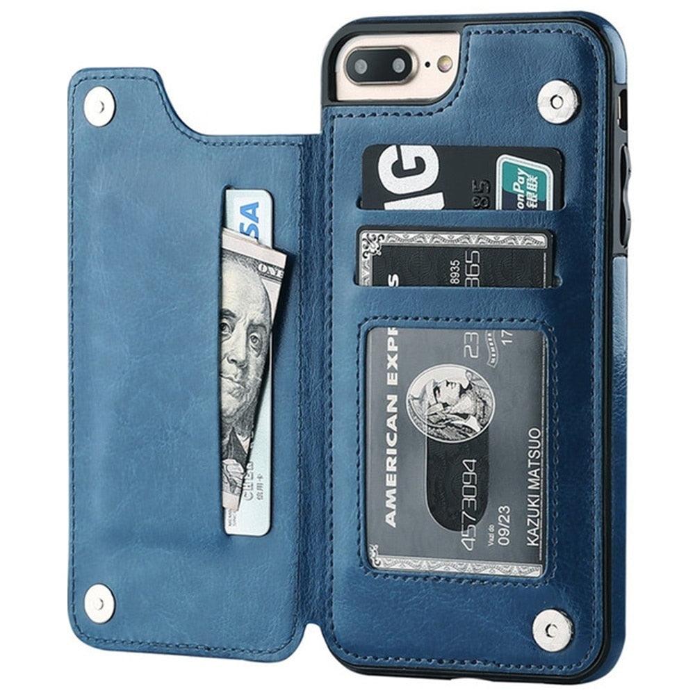 Premium Leather Retro Card Holder Flip Cover for iPhone