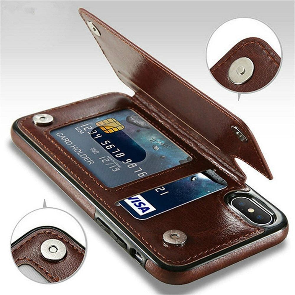 Premium Leather Retro Card Holder Flip Cover for iPhone