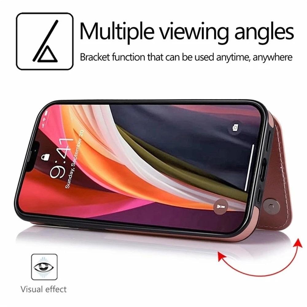 Premium Leather Retro Card Holder Flip Cover for iPhone