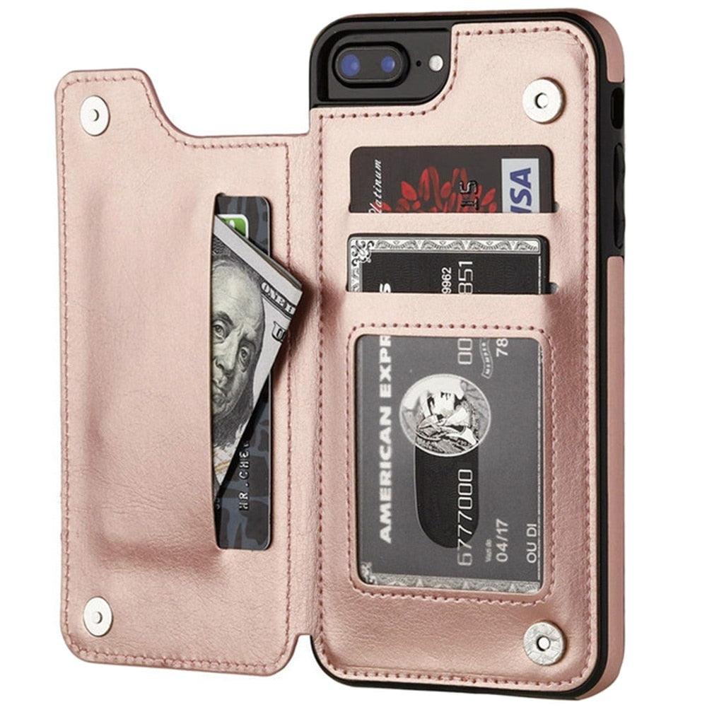 Premium Leather Retro Card Holder Flip Cover for iPhone