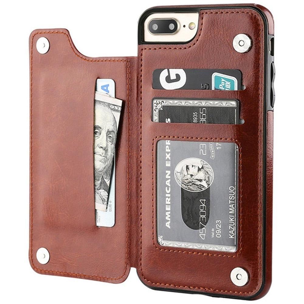 Premium Leather Retro Card Holder Flip Cover for iPhone