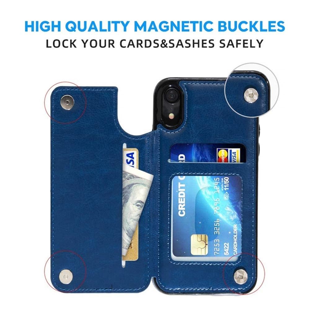 Premium Leather Retro Card Holder Flip Cover for iPhone